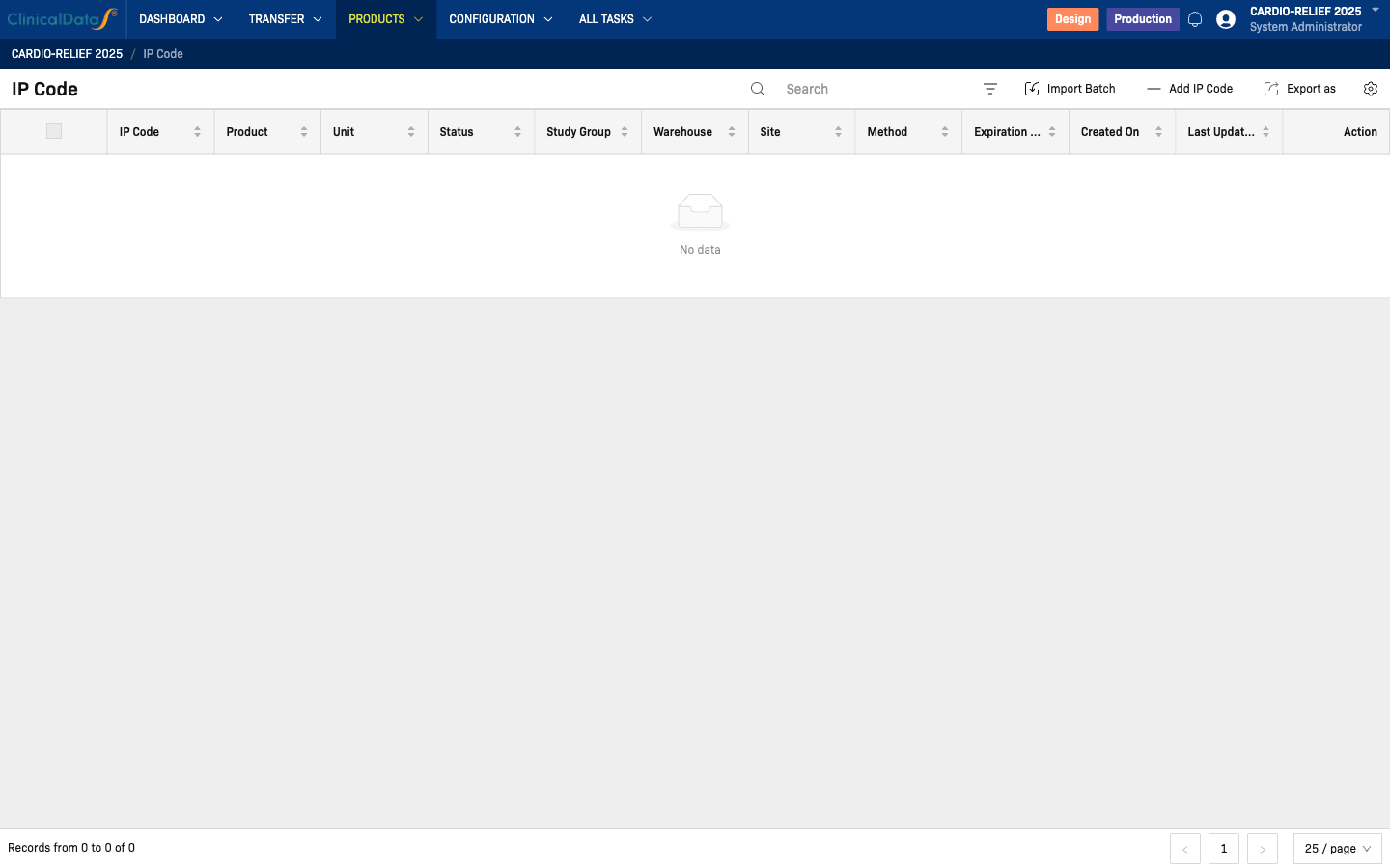 IP Code list — empty state