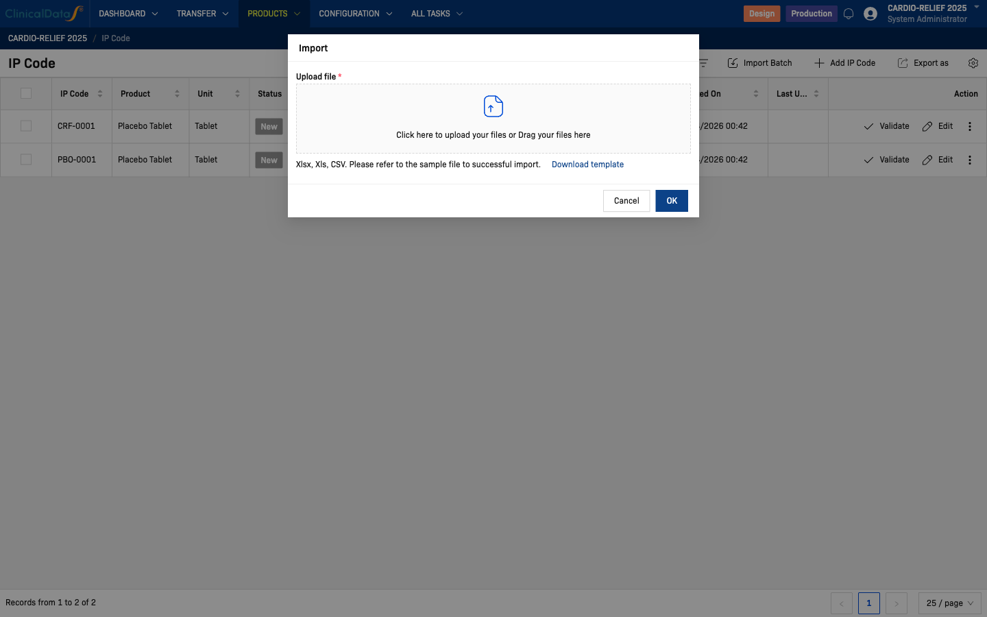 Import Batch dialog — empty