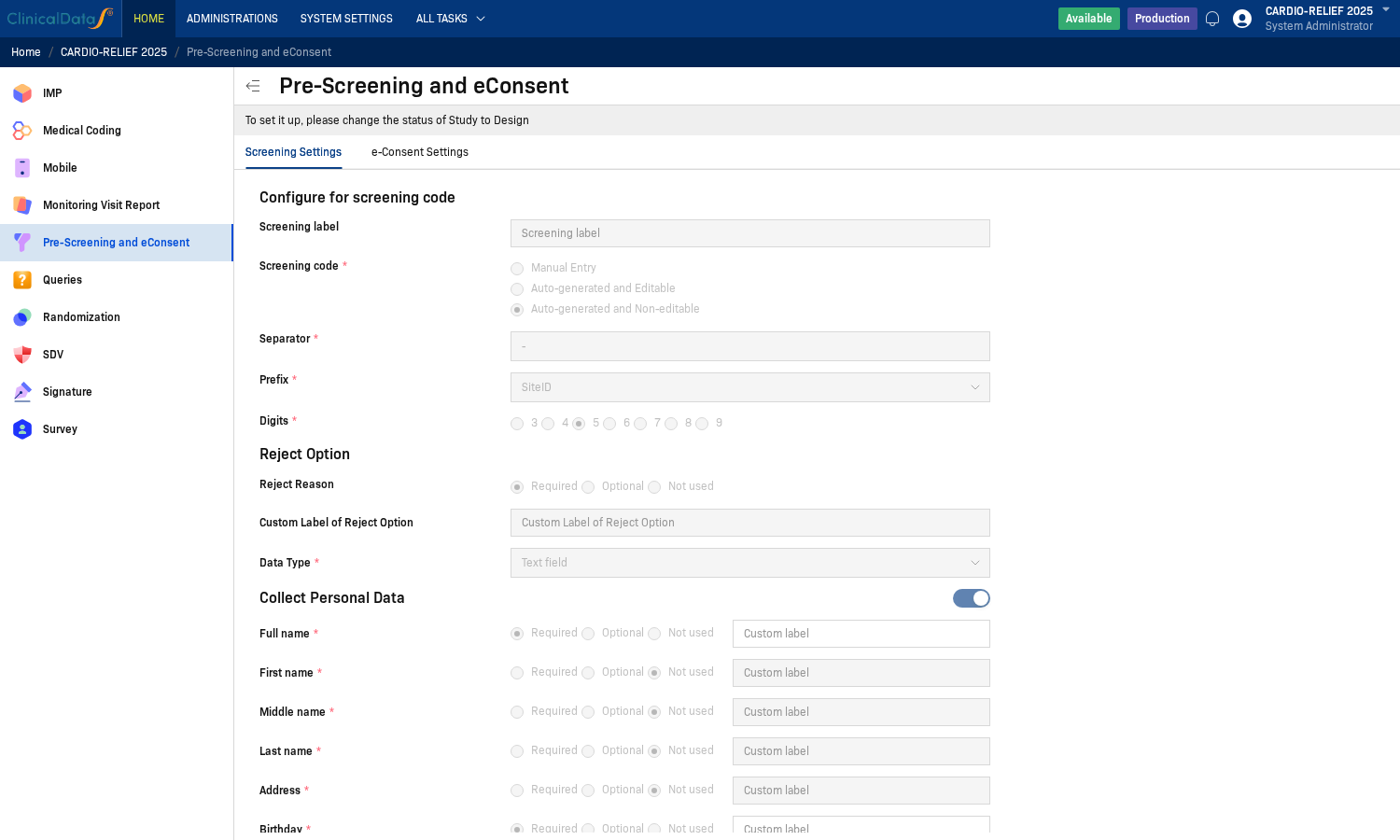 Step 4 - Screening Setup tab