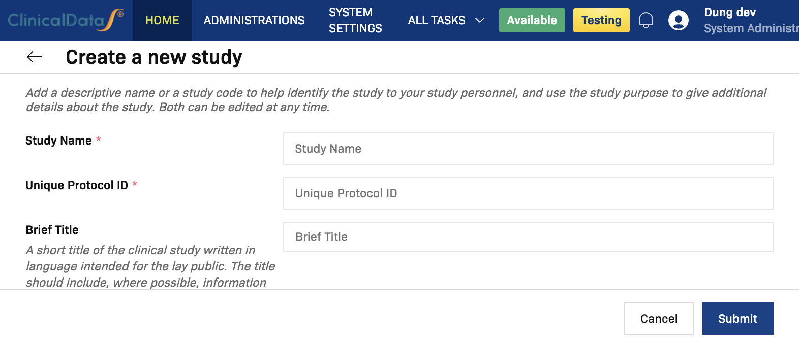 Step 2 - Create a new study form