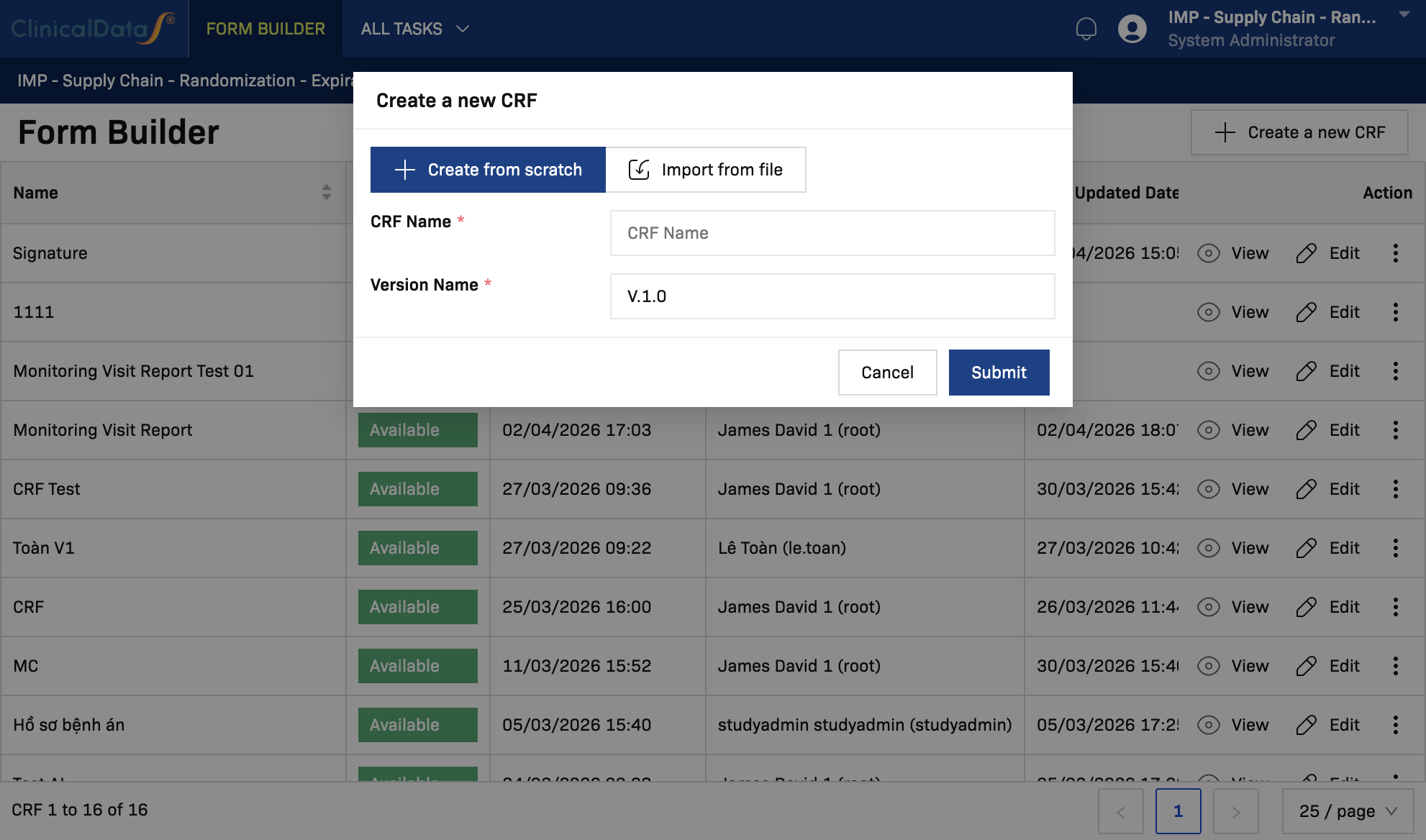 Create a new CRF dialog