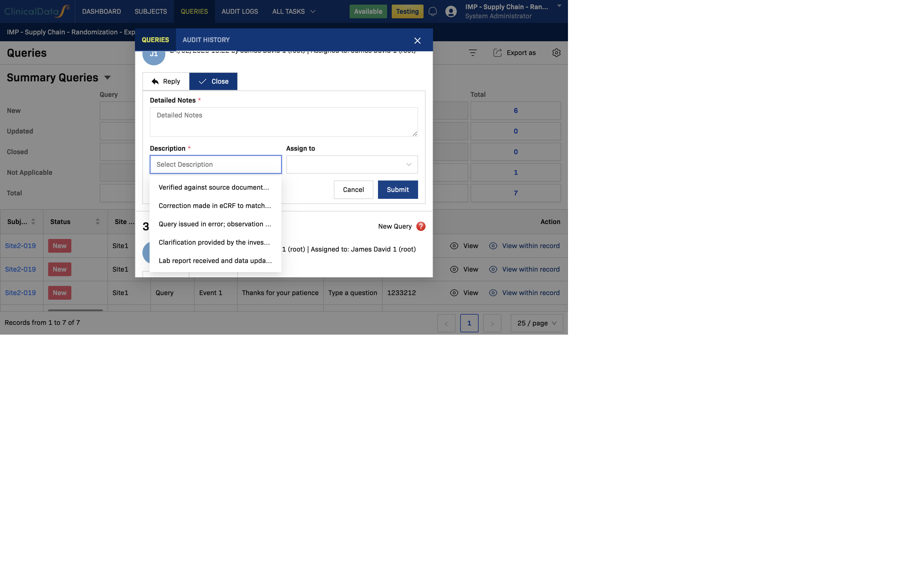 Close with pre-defined reasons